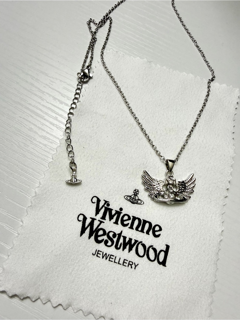 Vivienne Westwood Silver Winged Orb Necklace with Logo Charm